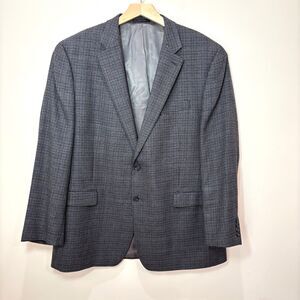Chaps Gray 100% Lambs Wool Gray Houndstooth Blazer Men 48L Sport Coat Academia